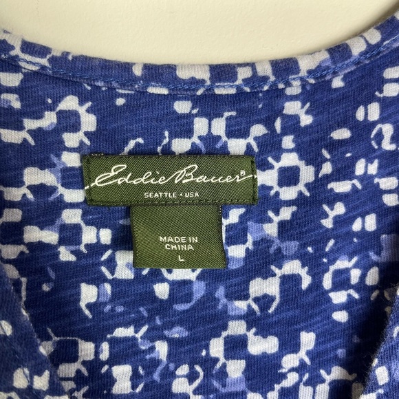 Y2K Vintage Eddie Bauer Cotton Babydoll Midi Dress L Blue Minimalist Cottagecore - Picture 2 of 12